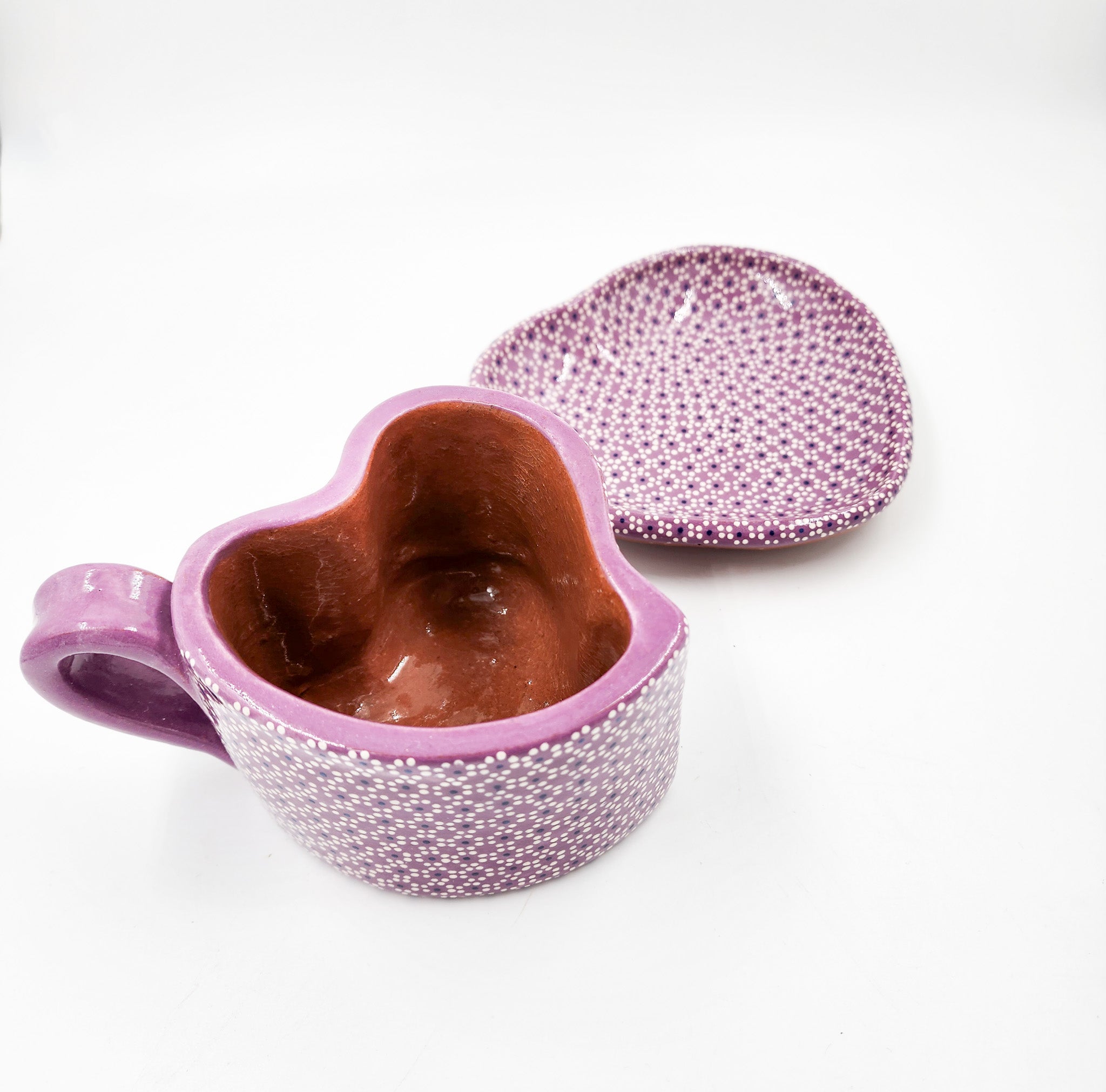 Taza corazón de barro capulineado - con plato