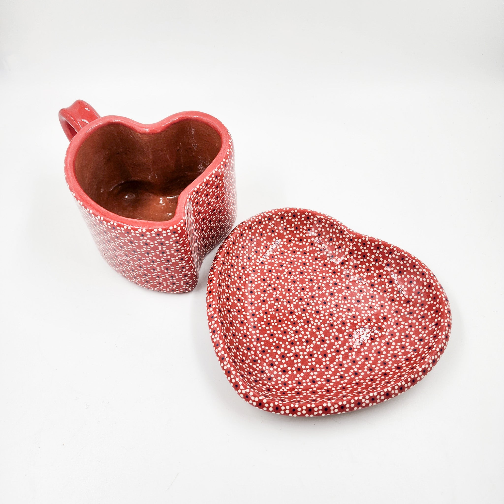 Taza corazón de barro capulineado - con plato