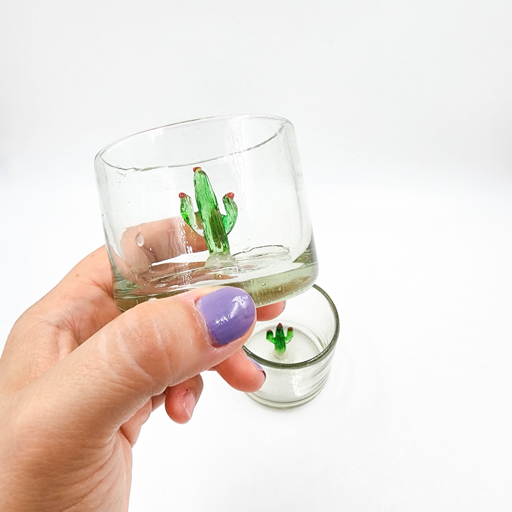 Par de vasitos tequileros / mezcaleros de vidrio soplado