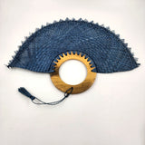 Large pastel blue jipijapa fan with tzalam wood
