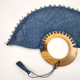 Large pastel blue jipijapa fan with tzalam wood