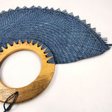 Large pastel blue jipijapa fan with tzalam wood