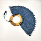 Large pastel blue jipijapa fan with tzalam wood