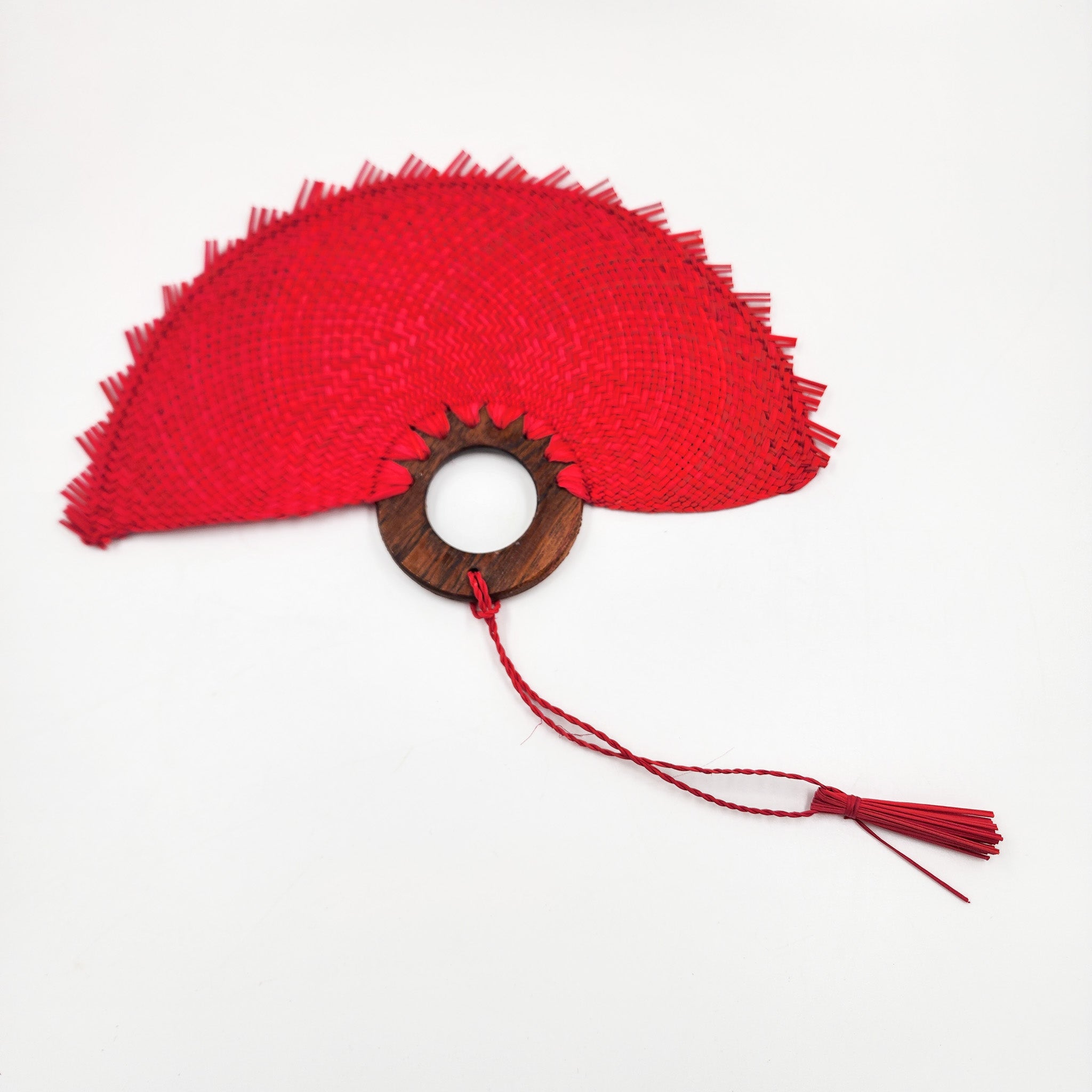 Abanico jipijapa chico con mango de madera de tzalam