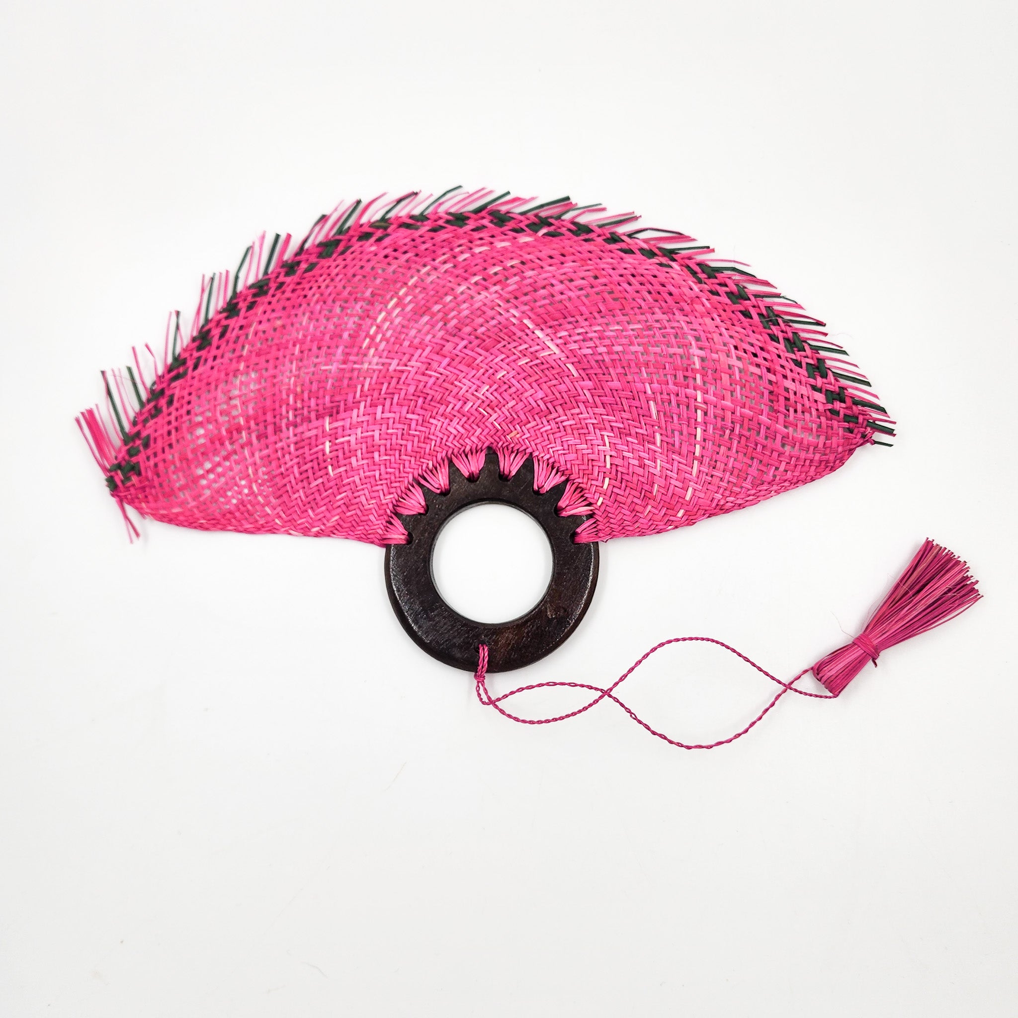 Abanico jipijapa chico con mango de madera de tzalam