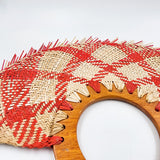 Abanico jipijapa grande color natural con rojo con madera de tzalam
