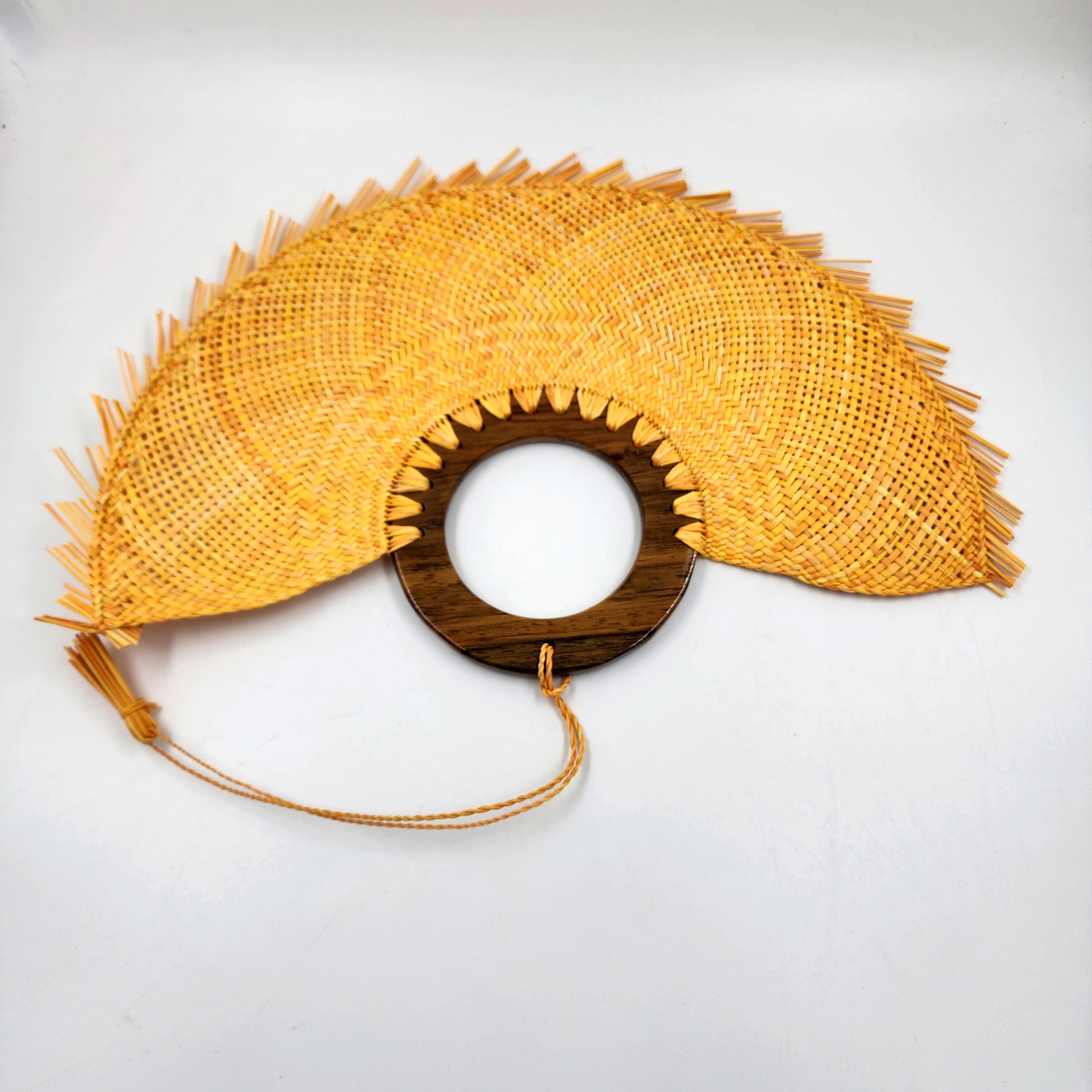 Abanico jipijapa grande amarillo con madera de tzalam