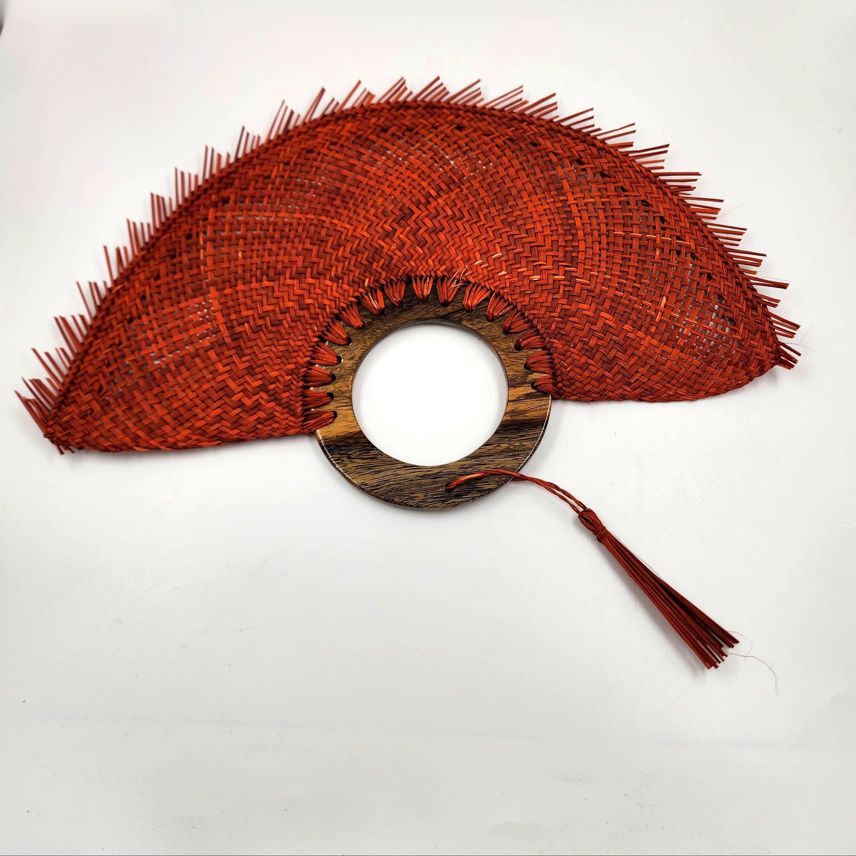 Abanico jipijapa grande terracota con madera de tzalam