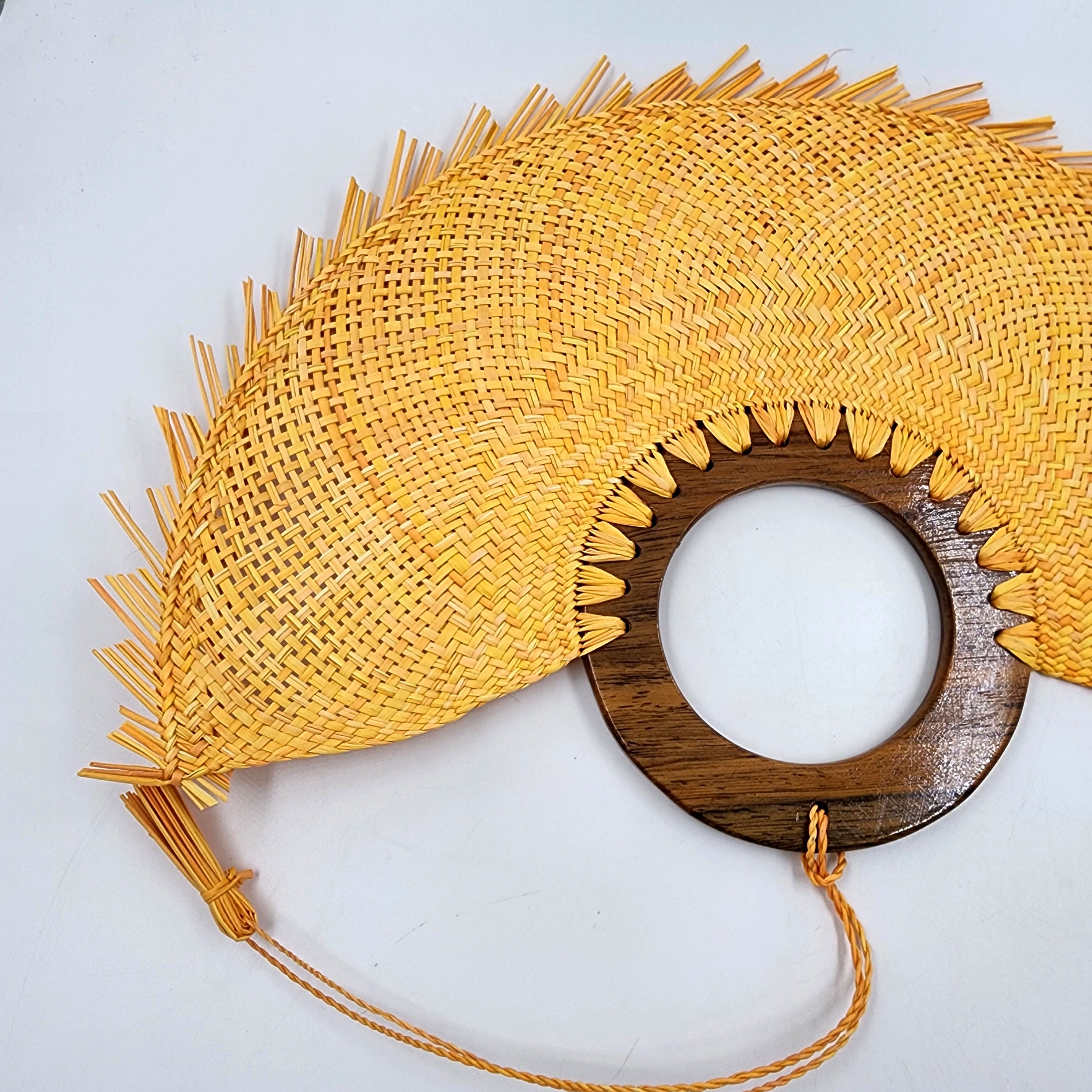 Abanico jipijapa grande amarillo con madera de tzalam