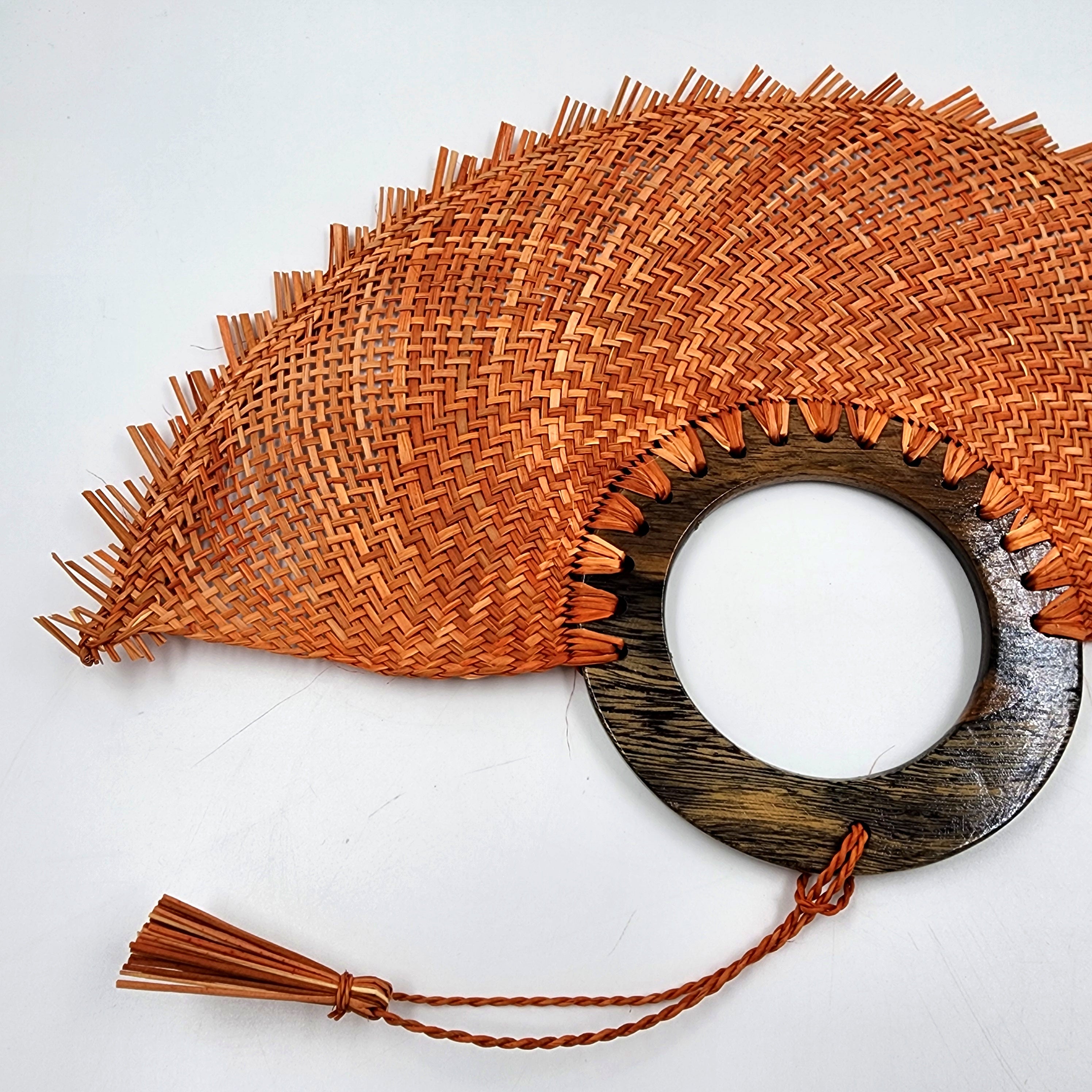 Abanico jipijapa grande naranja con madera de tzalam