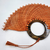 Abanico jipijapa grande naranja con madera de tzalam