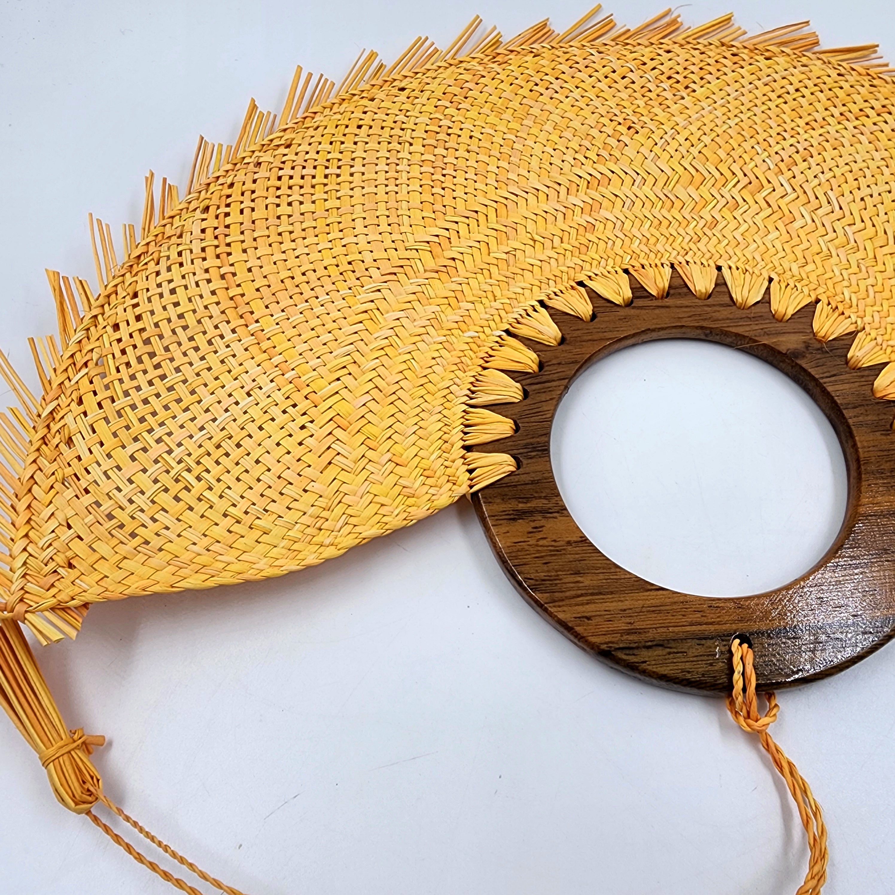 Abanico jipijapa grande amarillo con madera de tzalam