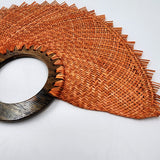 Abanico jipijapa grande naranja con madera de tzalam