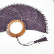 Large purple jipijapa fan with wooden handle