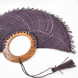 Large purple jipijapa fan with wooden handle