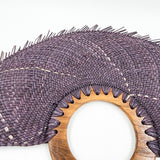 Large purple jipijapa fan with wooden handle