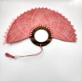 Large pastel blue jipijapa fan with tzalam wood