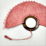 Large pastel blue jipijapa fan with tzalam wood