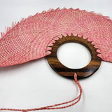 Large pastel blue jipijapa fan with tzalam wood
