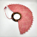 Large pastel blue jipijapa fan with tzalam wood
