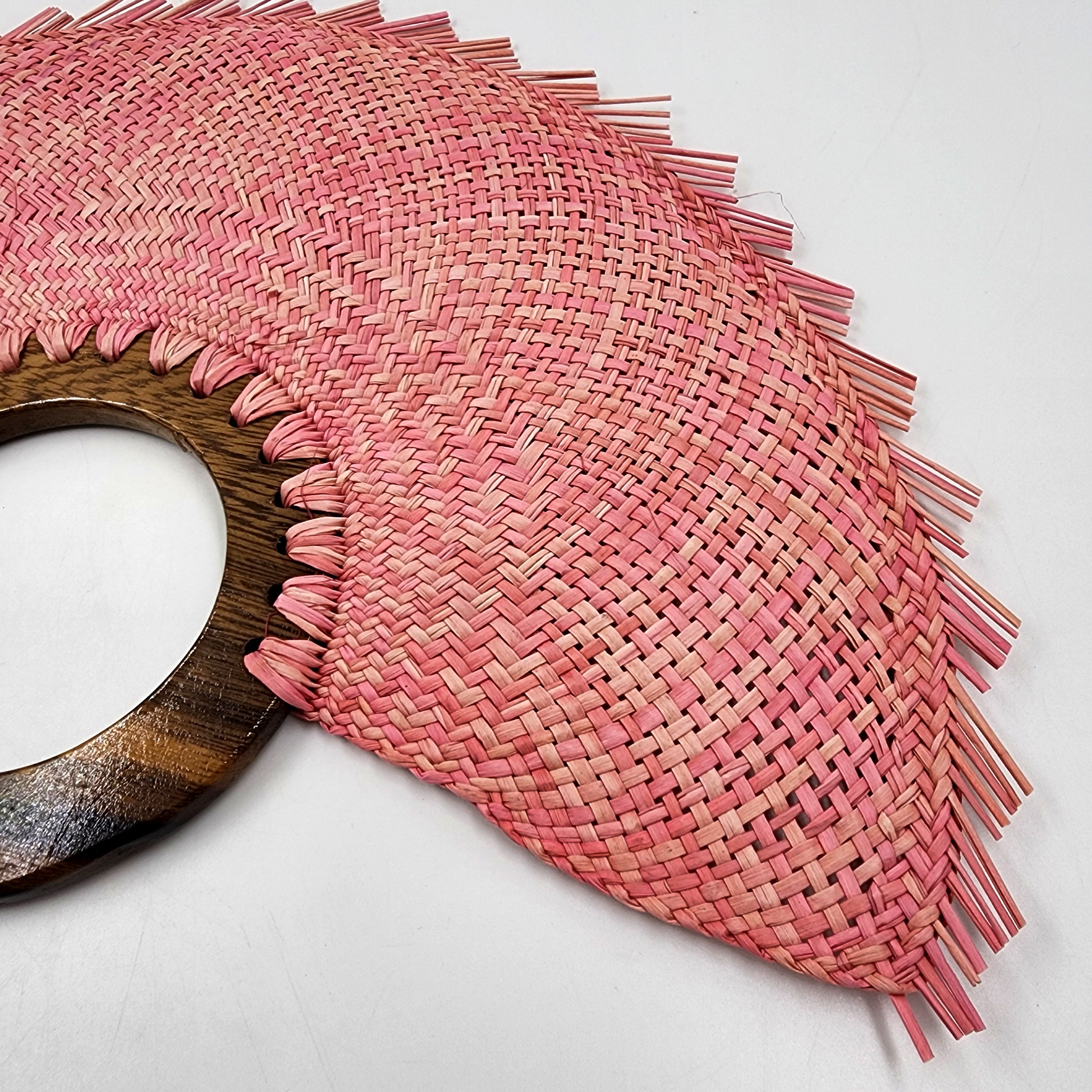 Large pastel blue jipijapa fan with tzalam wood