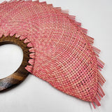 Large pastel blue jipijapa fan with tzalam wood