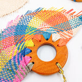 Abanico chico de jipijapa multicolor con madera de tzalam