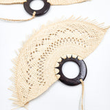 Abanico chico de jipijapa calado - color natural con madera de tzalam