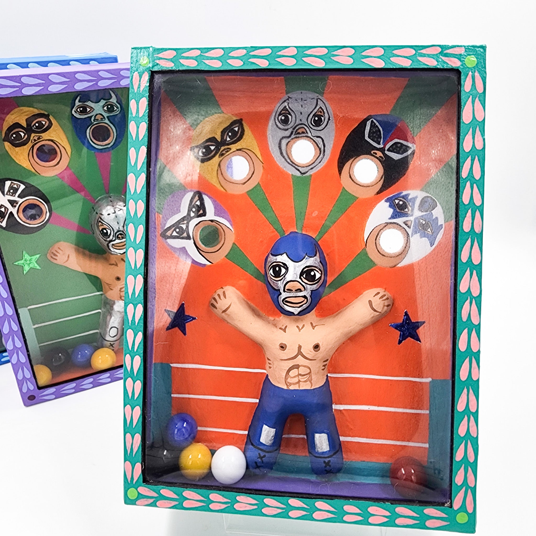 Juego de canicas Luchadores – cartonería mexicana artesanal
