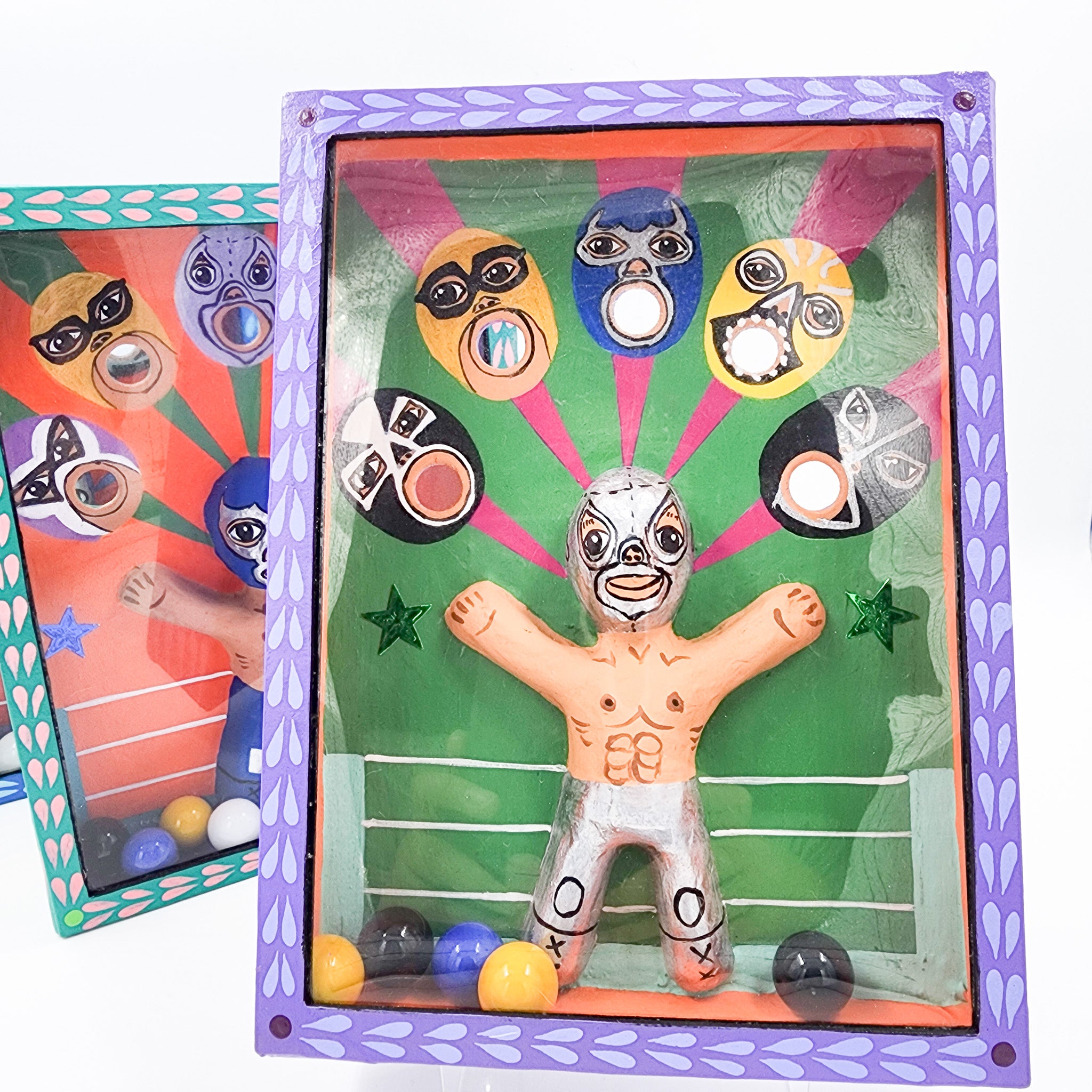 Juego de canicas Luchadores – cartonería mexicana artesanal
