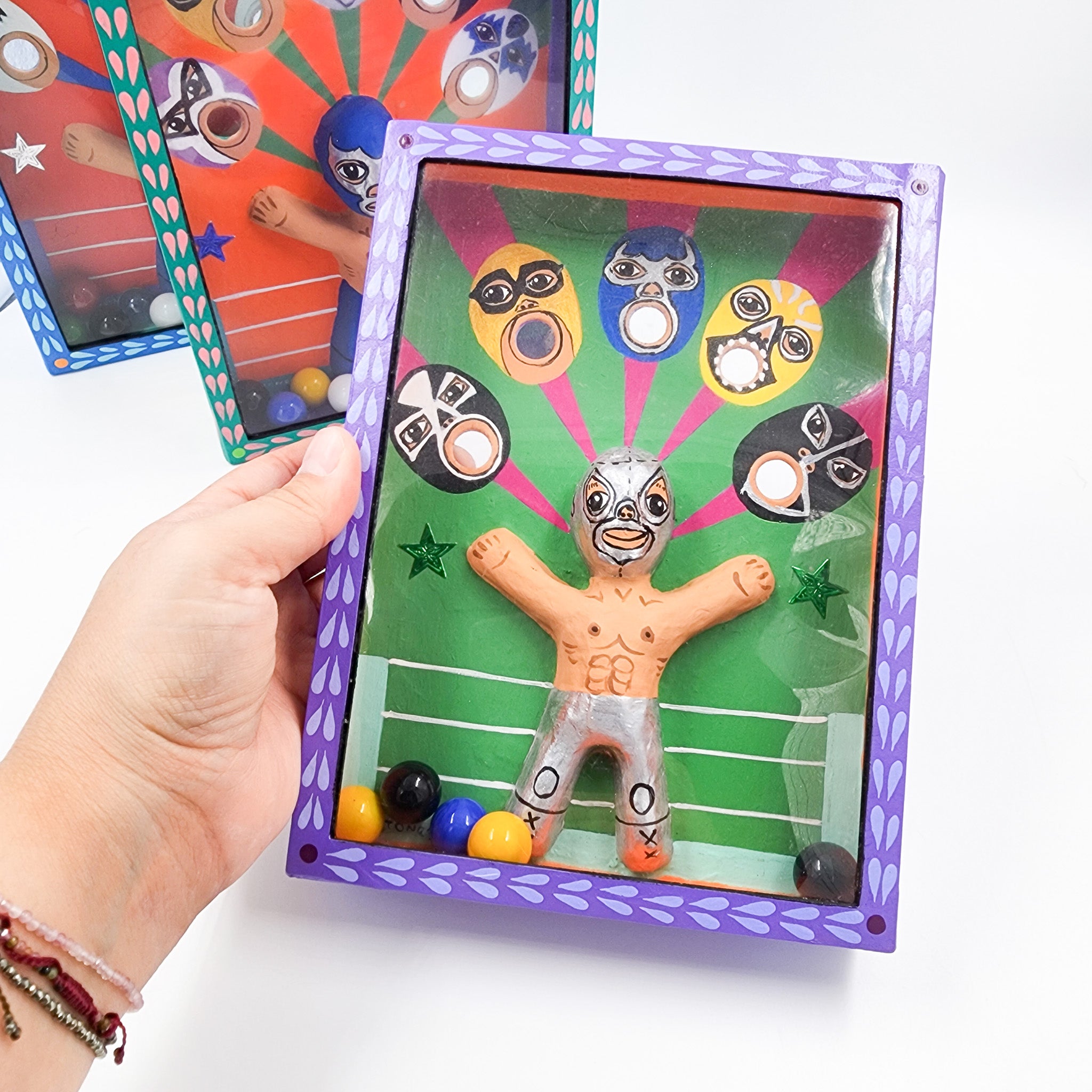 Juego de canicas Luchadores – cartonería mexicana artesanal