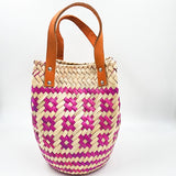Bolsa Artesanal de palma con asas de piel