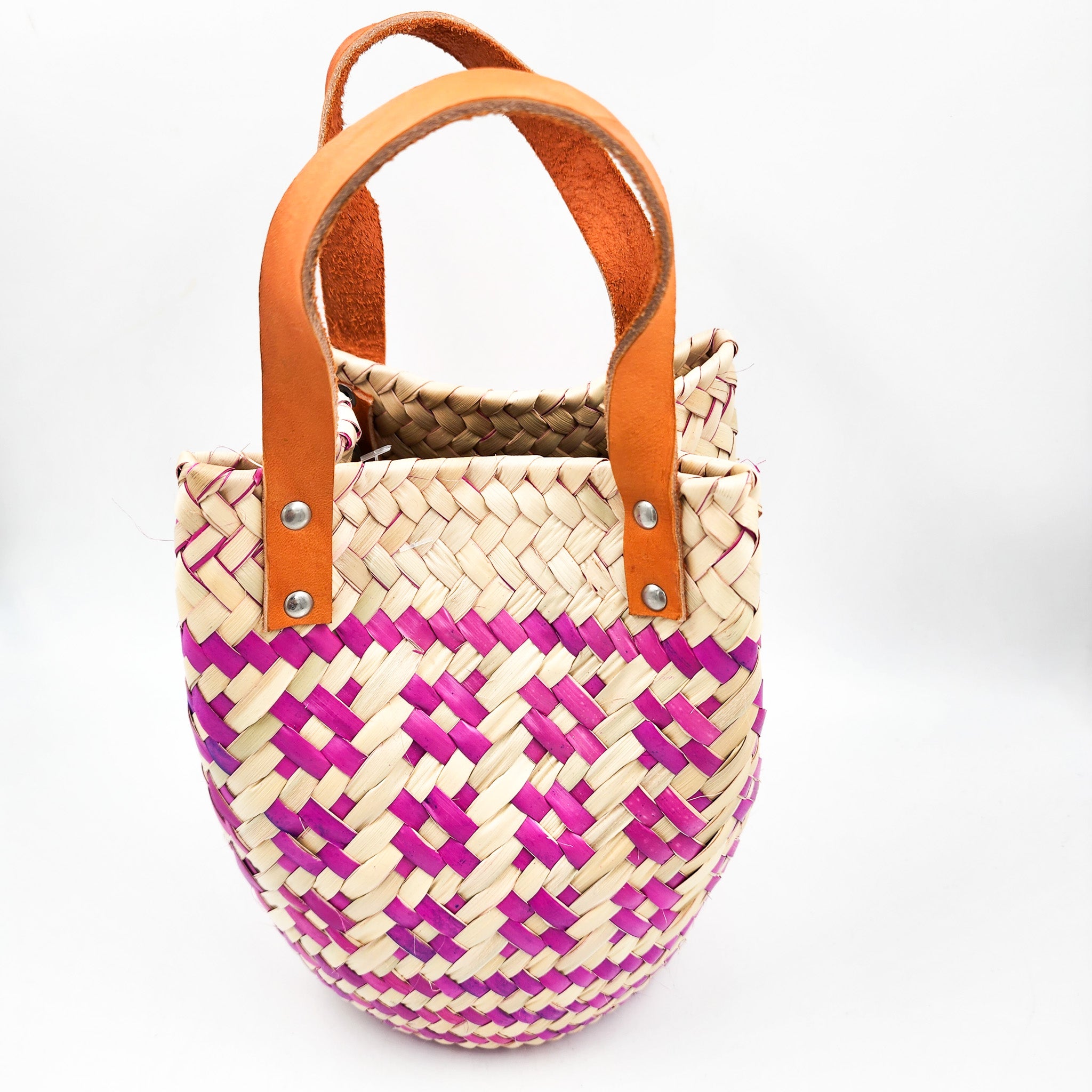 Bolsa Artesanal de palma con asas de piel