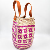 Bolsa Artesanal de palma con asas de piel