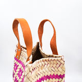 Bolsa Artesanal de palma con asas de piel