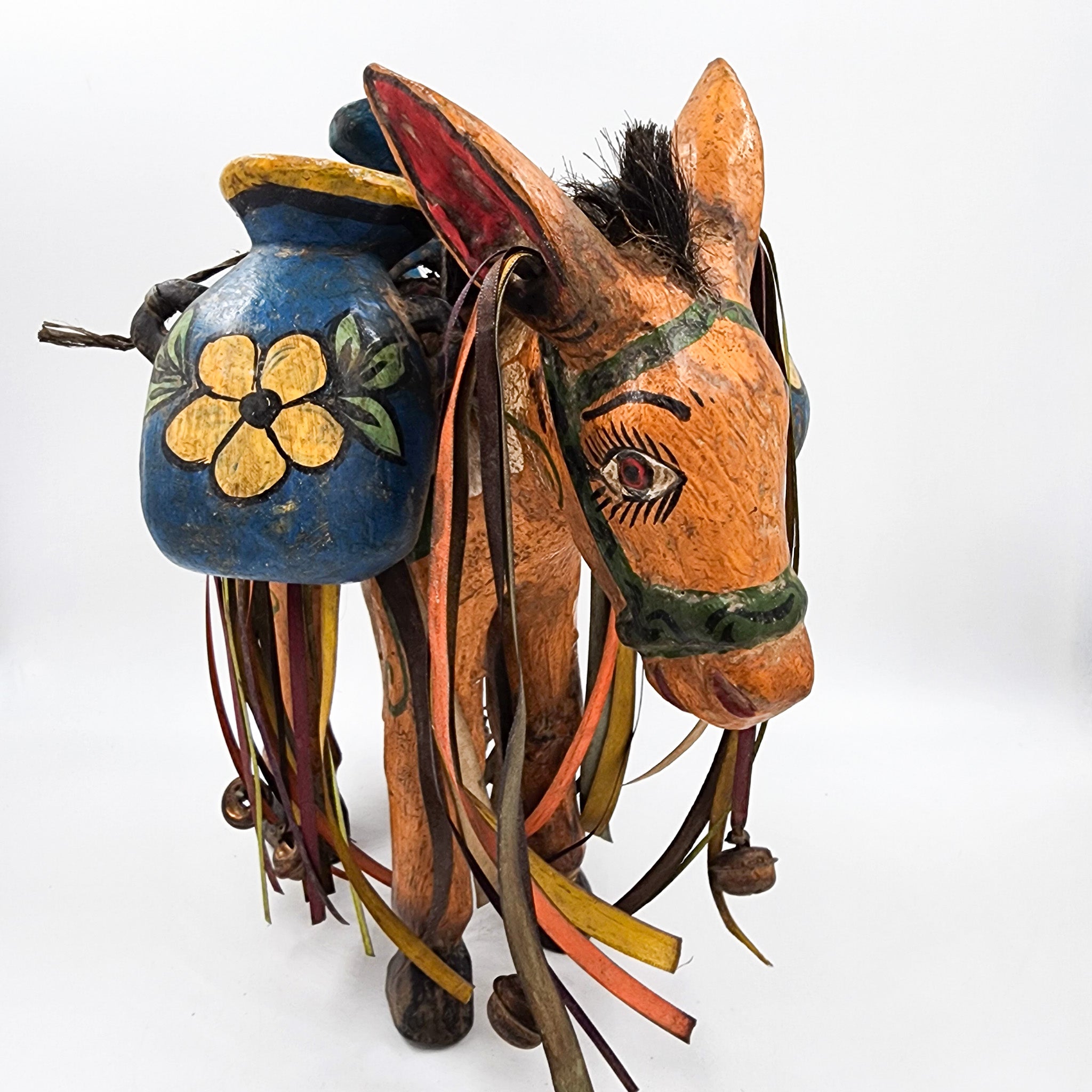 Hand-carved and hand-painted wooden donkey