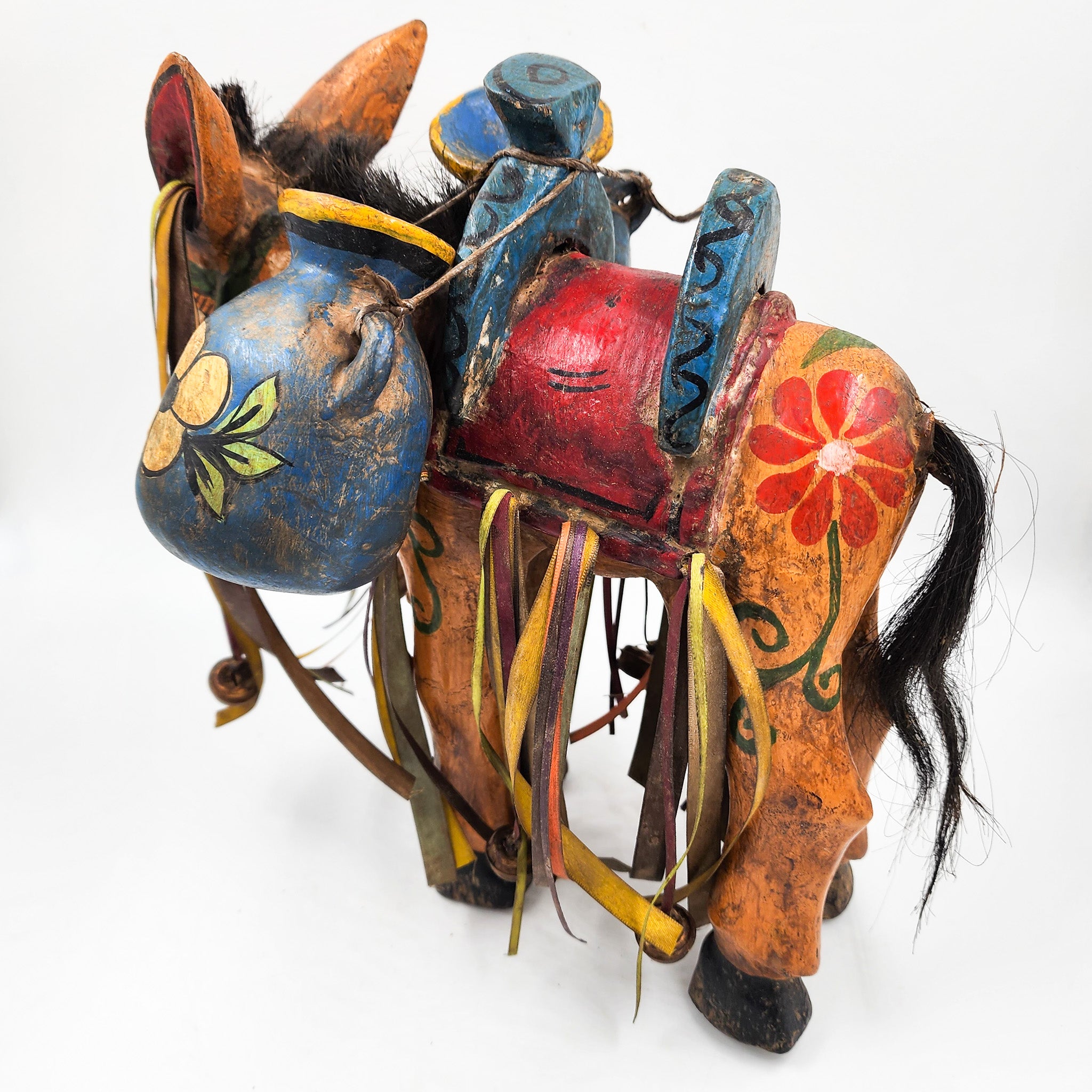 Hand-carved and hand-painted wooden donkey