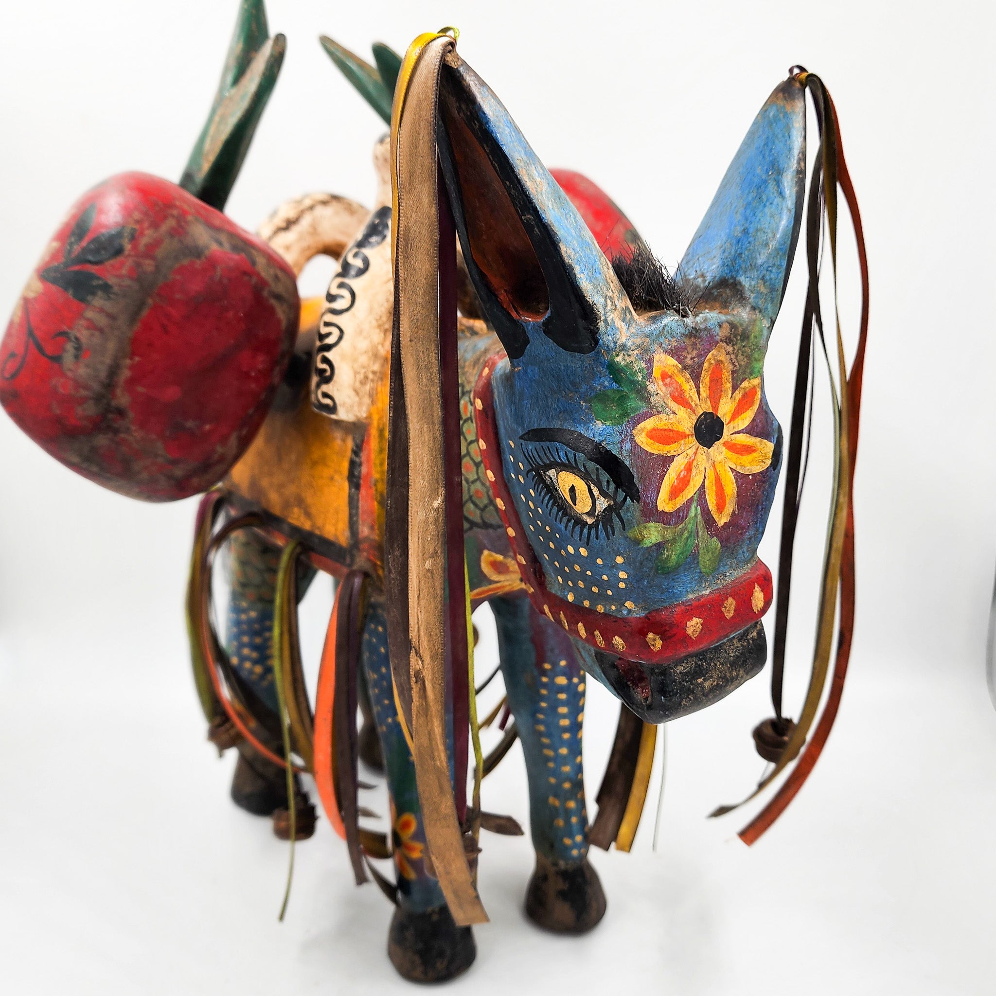 Hand-carved and hand-painted wooden donkey