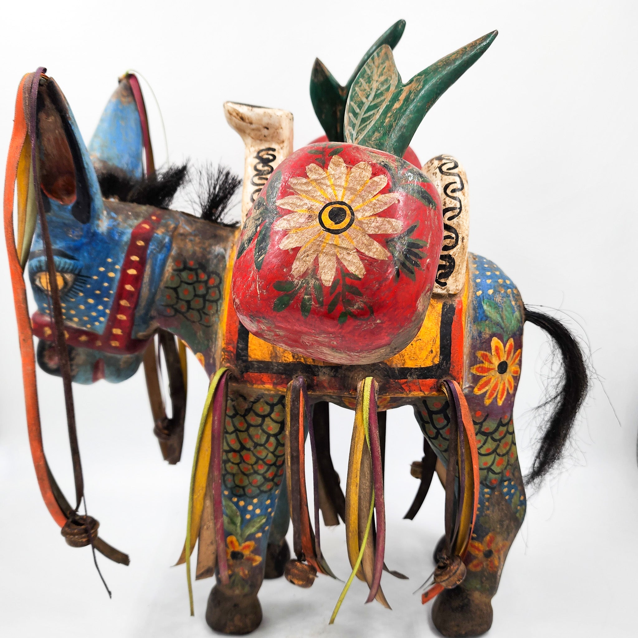 Hand-carved and hand-painted wooden donkey