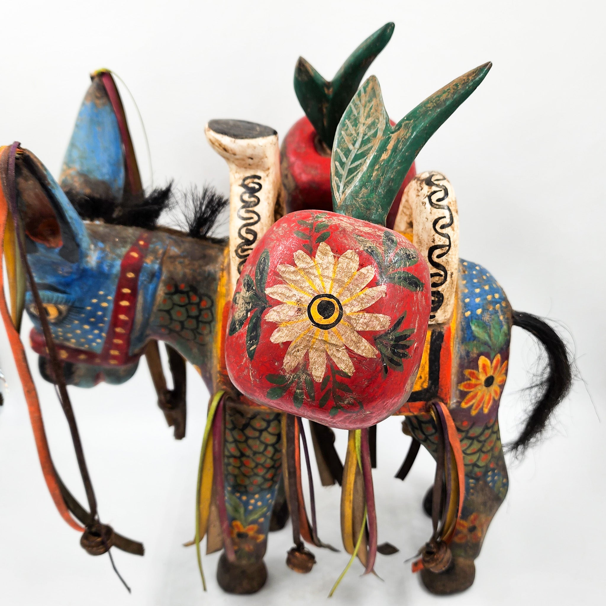 Hand-carved and hand-painted wooden donkey