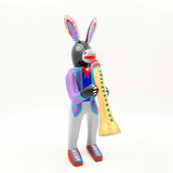 Burro con clarinete - talla de madera alebrije