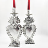 Candelero corazón de hojalata repujada