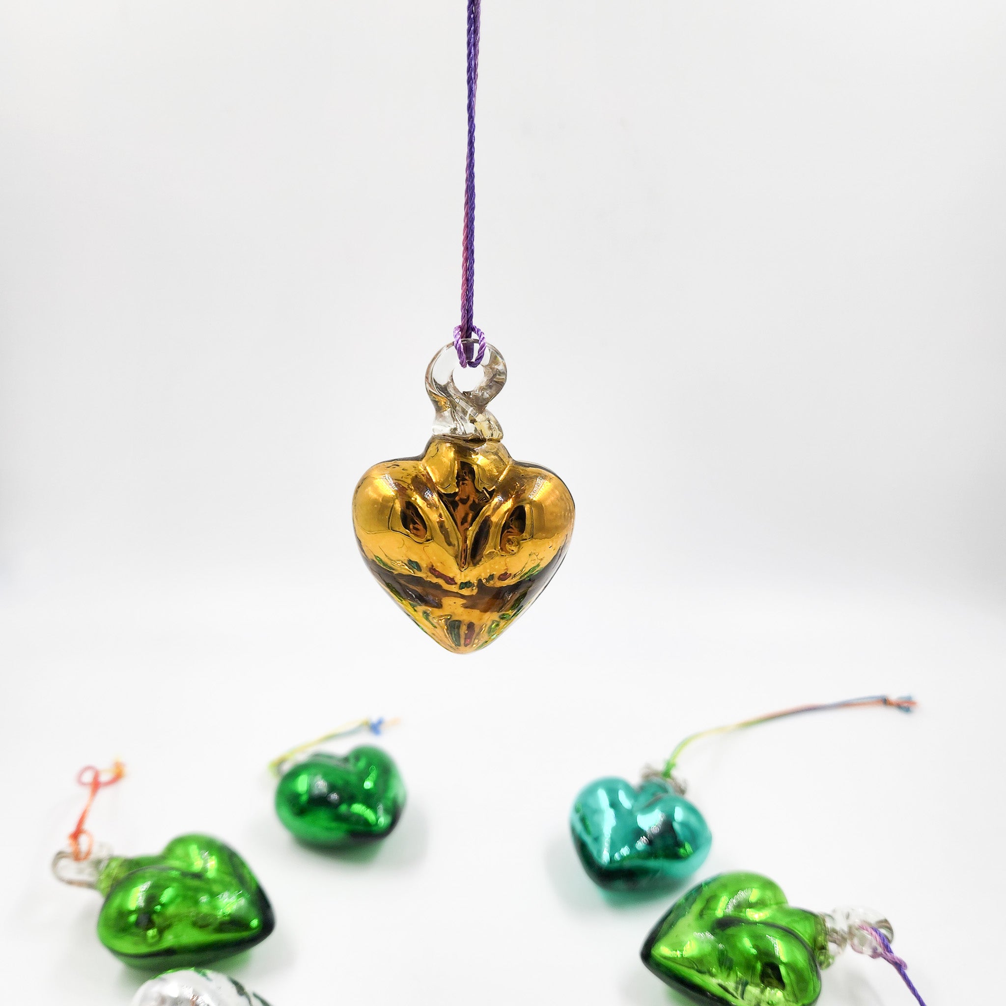 Corazones mini de vidrio soplado - metálicos
