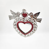 Corazón espejo con palomas de hojalata repujada