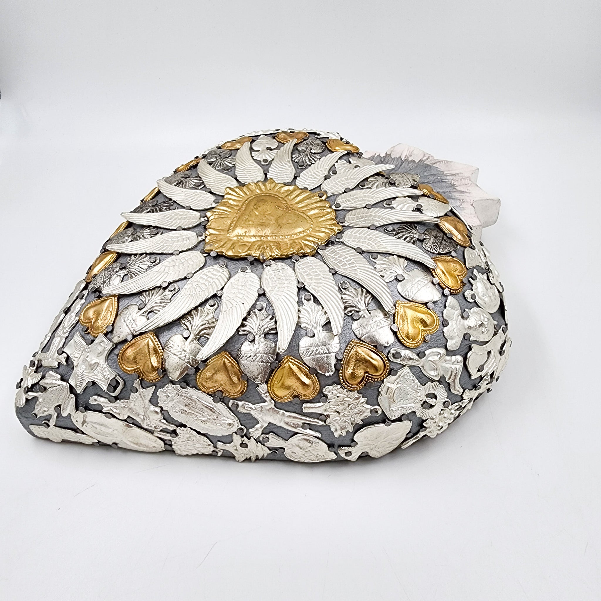 Corazón Milagrito jumbo de madera plateado