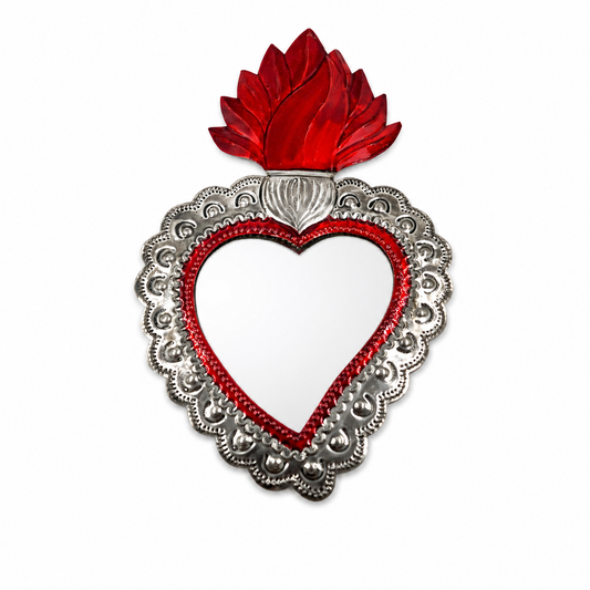 Corazón Milagrito con espejo de hojalata