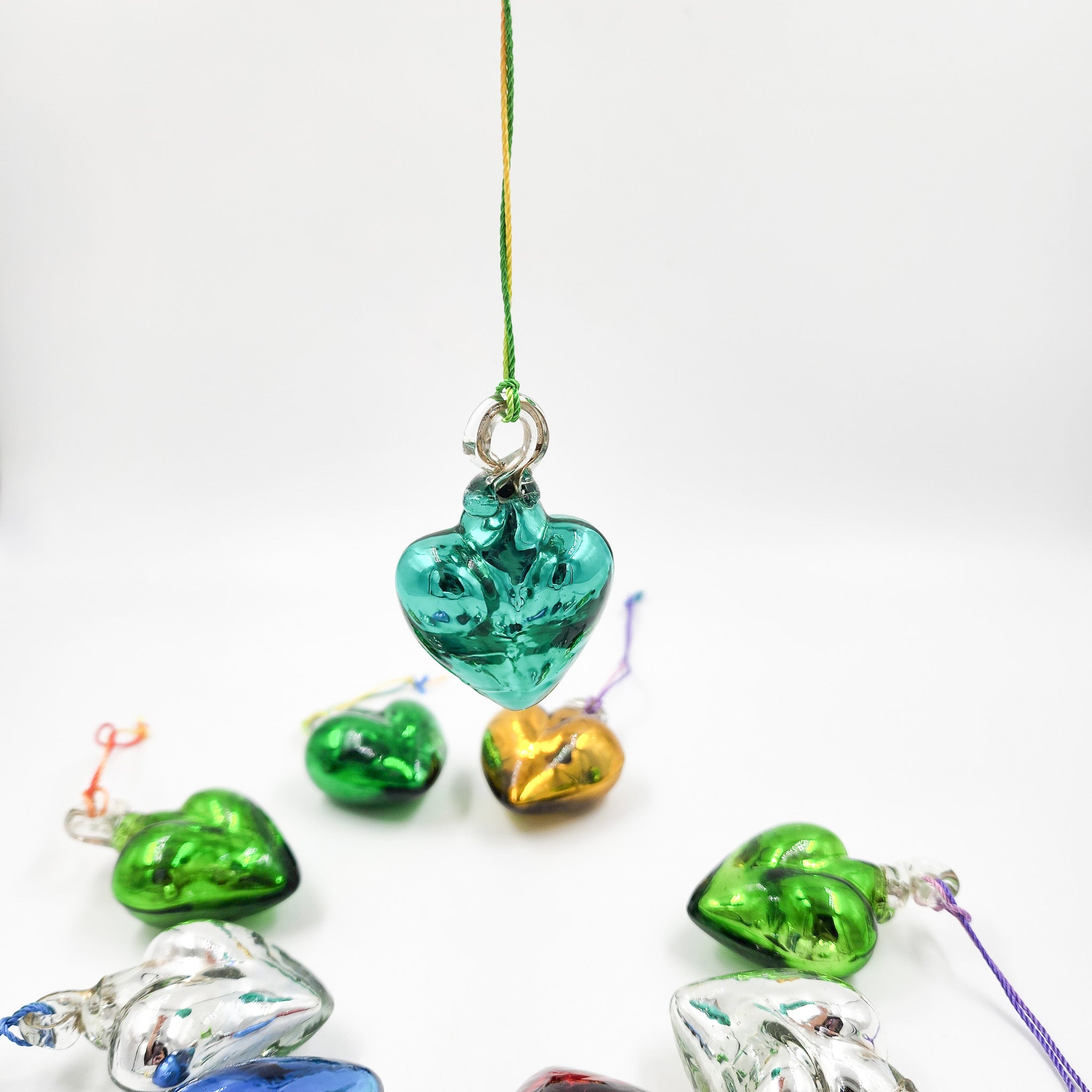 Corazones mini de vidrio soplado - metálicos