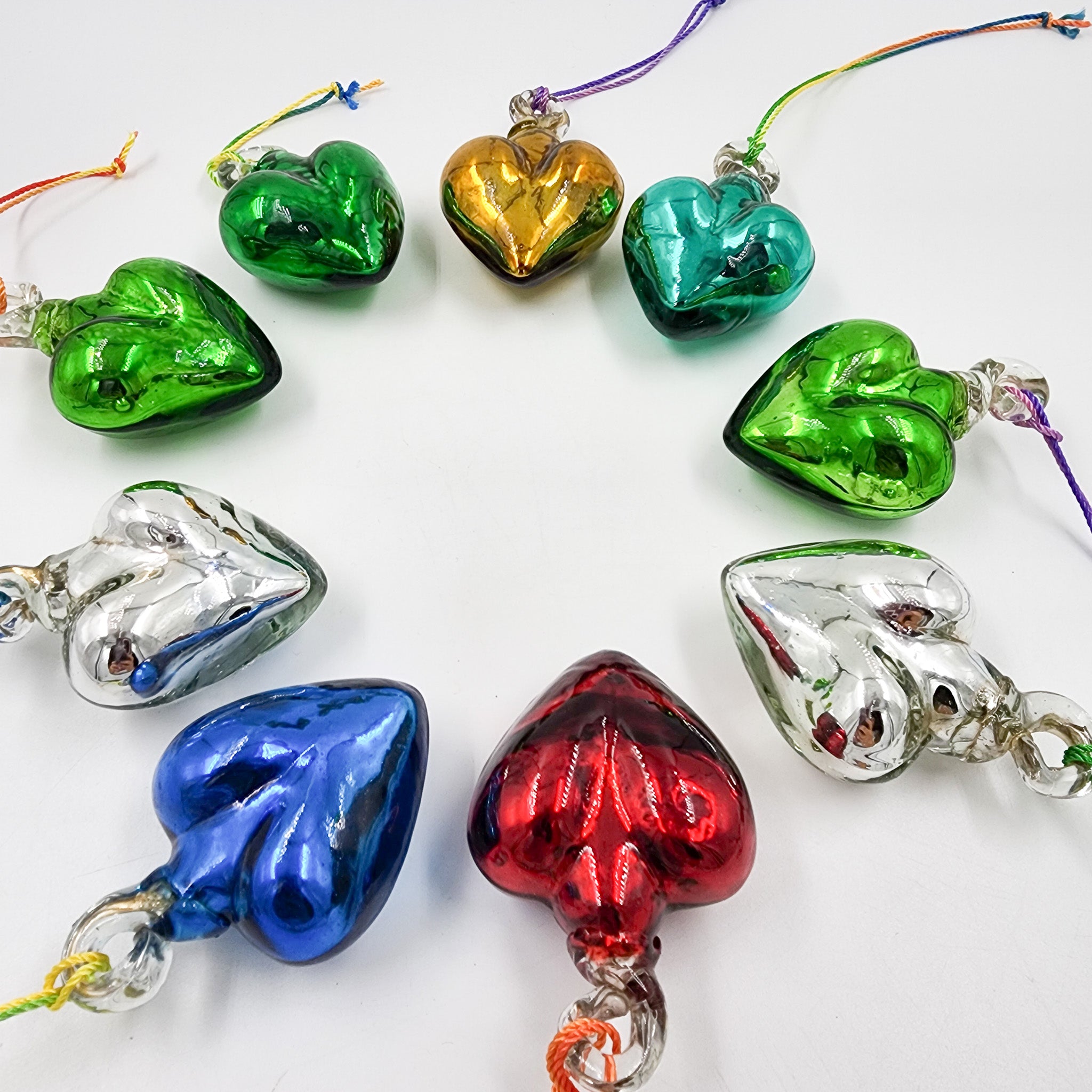 Corazones mini de vidrio soplado - metálicos