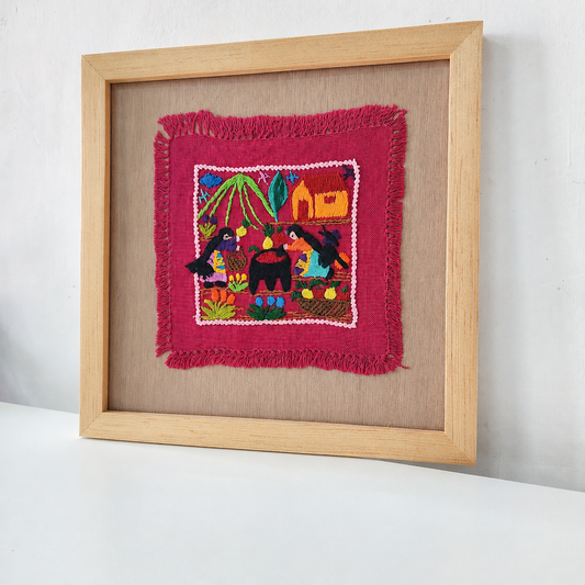 Cuadro “Cocinando en el campo” – Arte textil de Tzintzuntzan