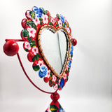 Espejo de mesa corazón de hojalata pintado a mano